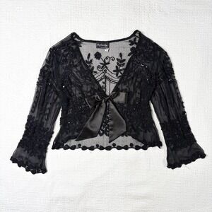 vintage Infinity sheer beaded tie front blouse